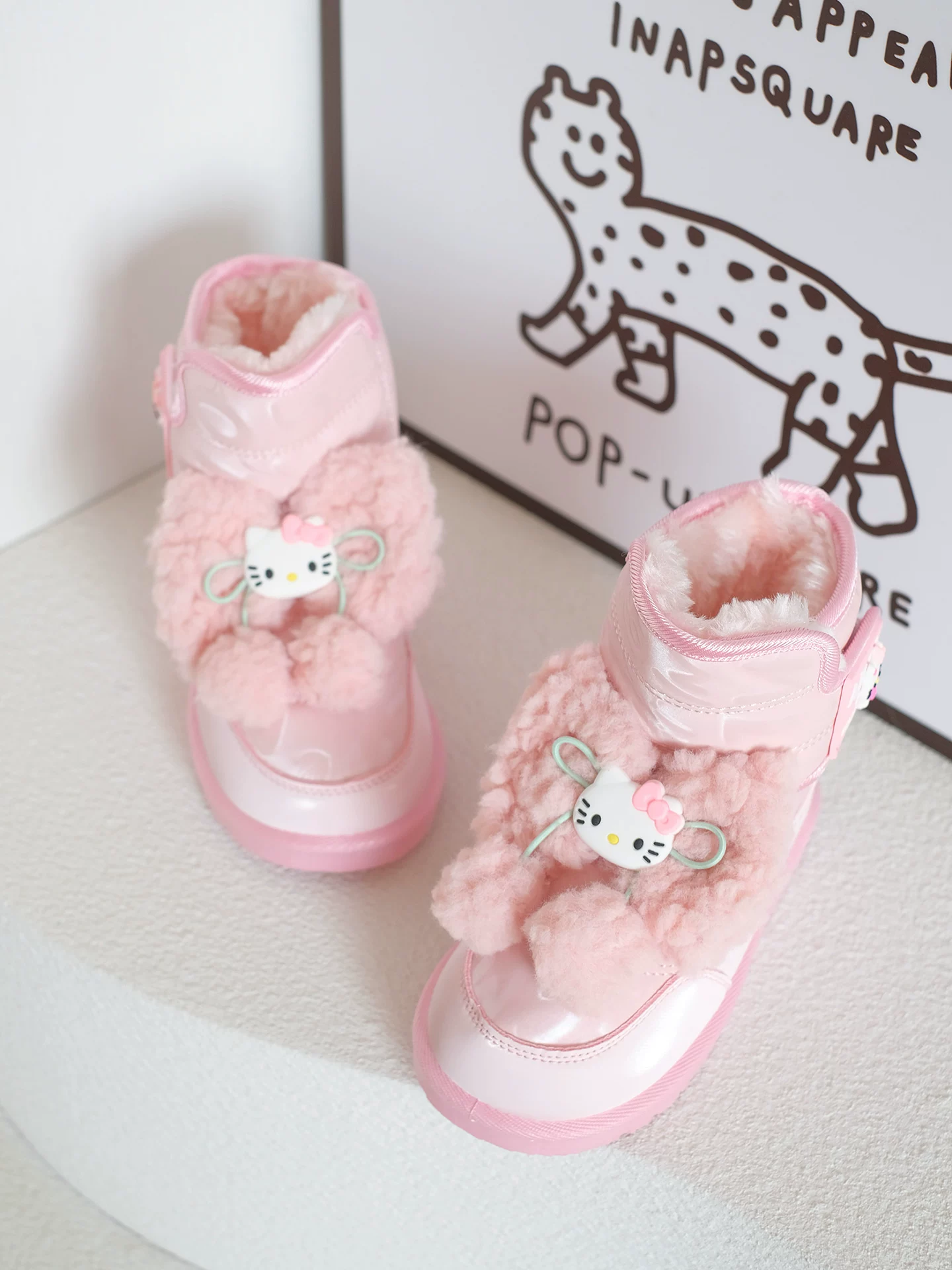 Giày bốt đi tuyết màu hồng lót lông cừu dành cho bé gái, giày cotton cực dày được bọc da chống lạnh và giữ ấm ngoài trời mùa đông dành cho trẻ em