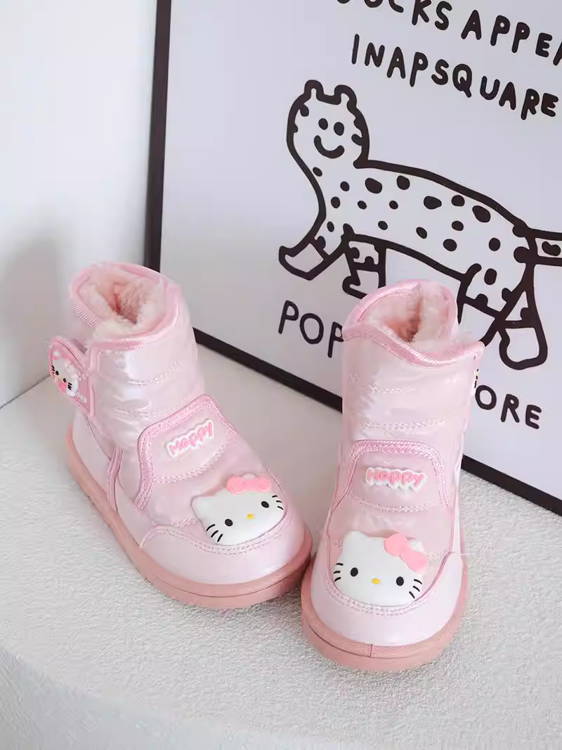 Giày bốt đi tuyết màu hồng dành cho bé gái có lớp lót lông cừu, dày dặn cho mùa đông, chống lạnh ngoài trời và ấm áp, bề mặt bằng da trẻ em, giày cotton cực dày dành cho trẻ em.