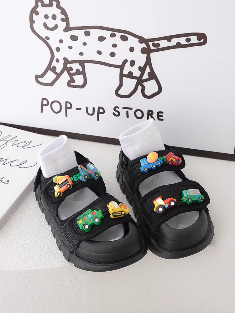 Dép hình ô tô cho bé trai có khóa dán, đế mềm, chống trơn trượt, giày thể thao đi biển, dép kín mũi thoáng khí mùa hè cho bé