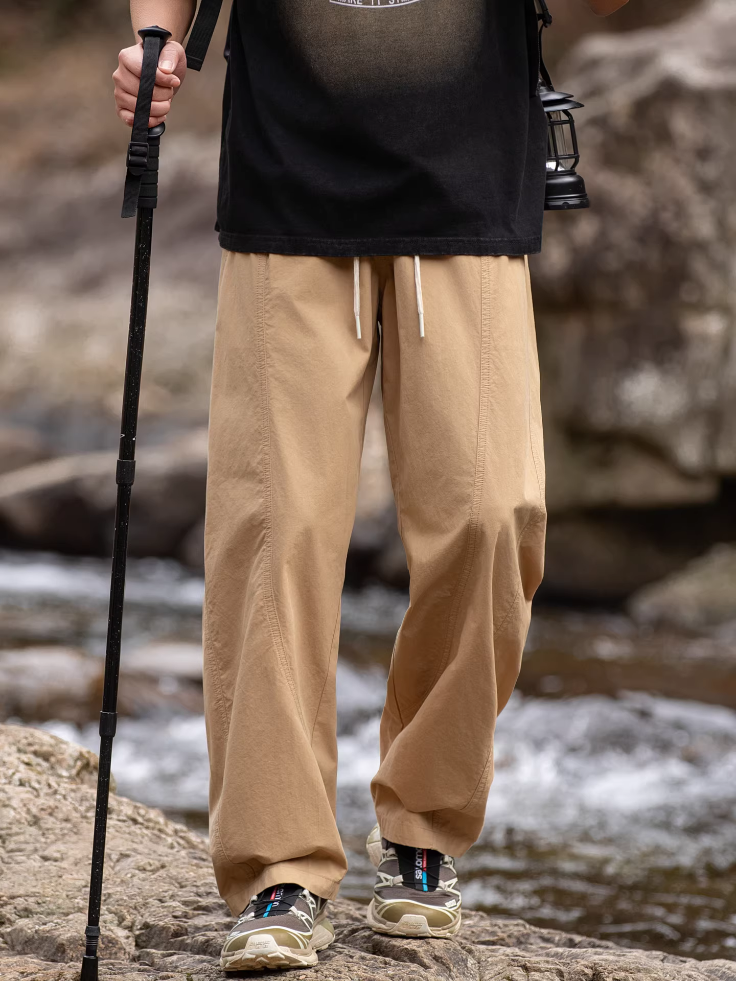 Wukong có sẵn quần cargo ống thẳng phong cách retro dành cho nam, quần thể thao rộng rãi thời thượng, chất liệu cotton nguyên chất, đa năng, quần dài mặc thường ngày.