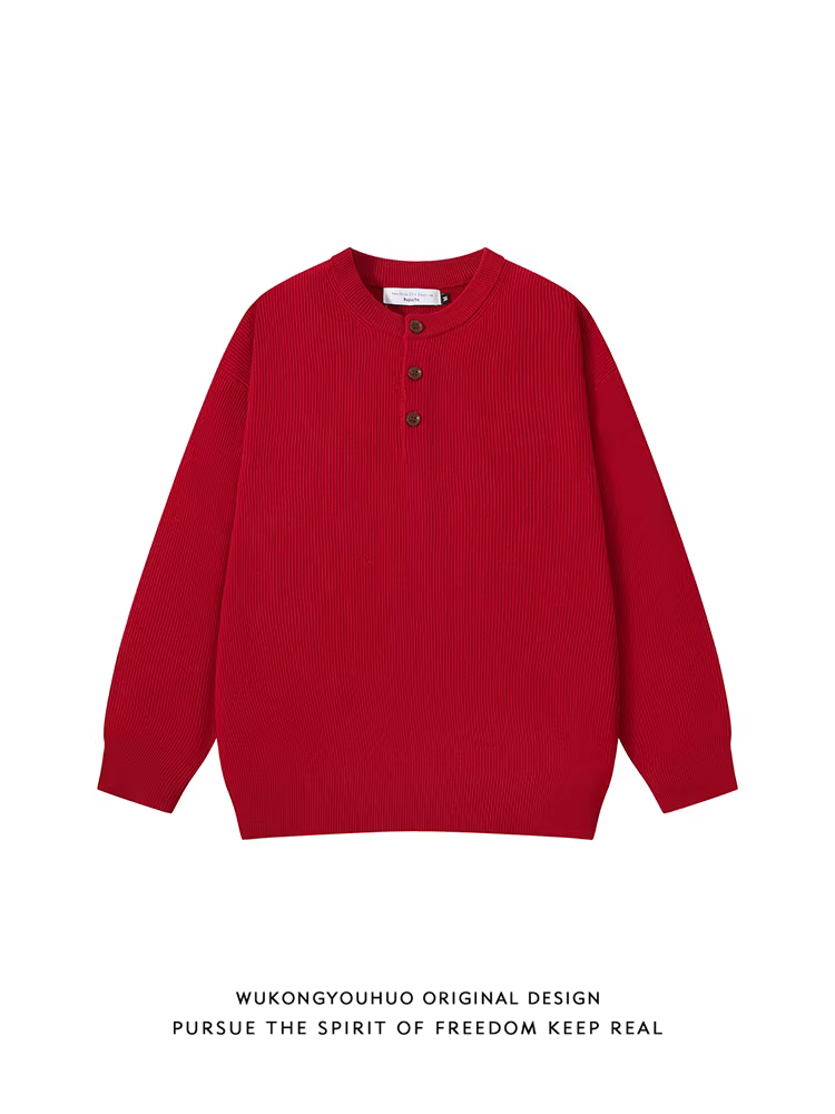 Wukong có sẵn áo len cổ Henry màu trơn cổ điển mùa thu đông dành cho nam và nữ, áo len dáng rộng phong cách thời trang, đa năng, thích hợp cho các cặp đôi.