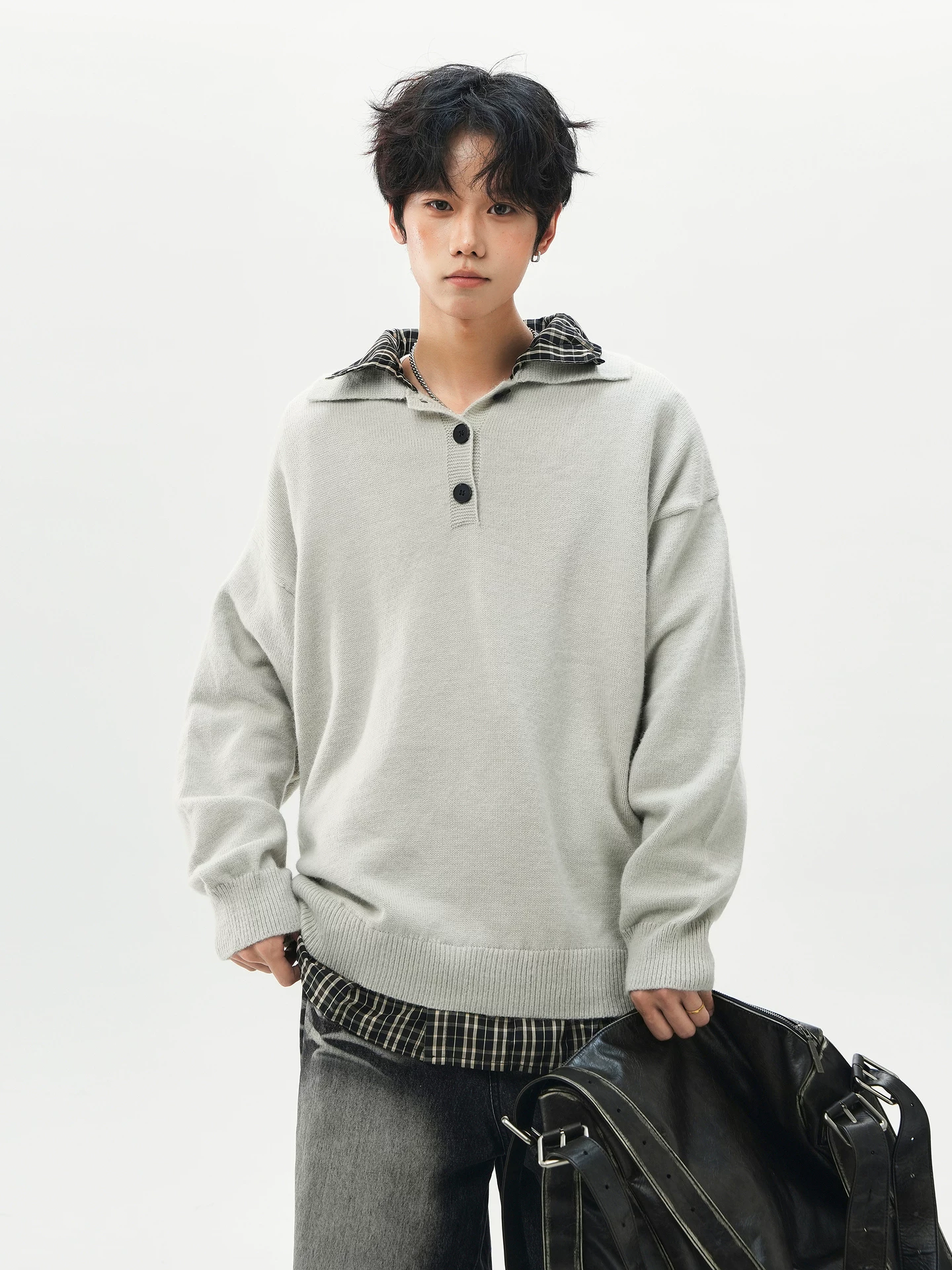 Áo len dệt kim cài khuy cổ điển phong cách đường phố Wukong Youhuo dành cho nam, thương hiệu thời thượng, dáng rộng, áo len POLO đa năng thông thường dành cho cặp đôi