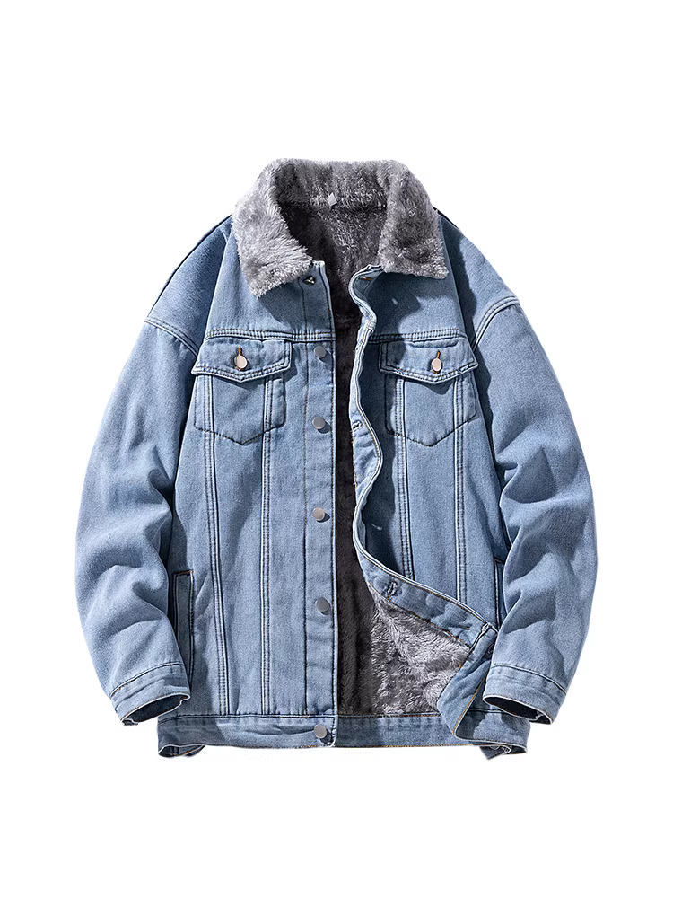 Áo khoác denim cotton dày dặn phong cách cổ điển mùa đông của Ngộ Không dành cho nam, áo khoác cotton ấm áp đa năng theo xu hướng retro.