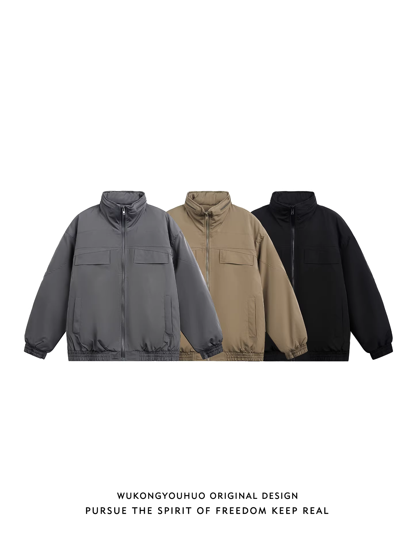 Wukong có sẵn áo khoác cotton cổ đứng phong cách Mỹ, kiểu dáng hiện đại, chất liệu vải thô, chống gió, đa năng, ấm áp mùa đông 2025.