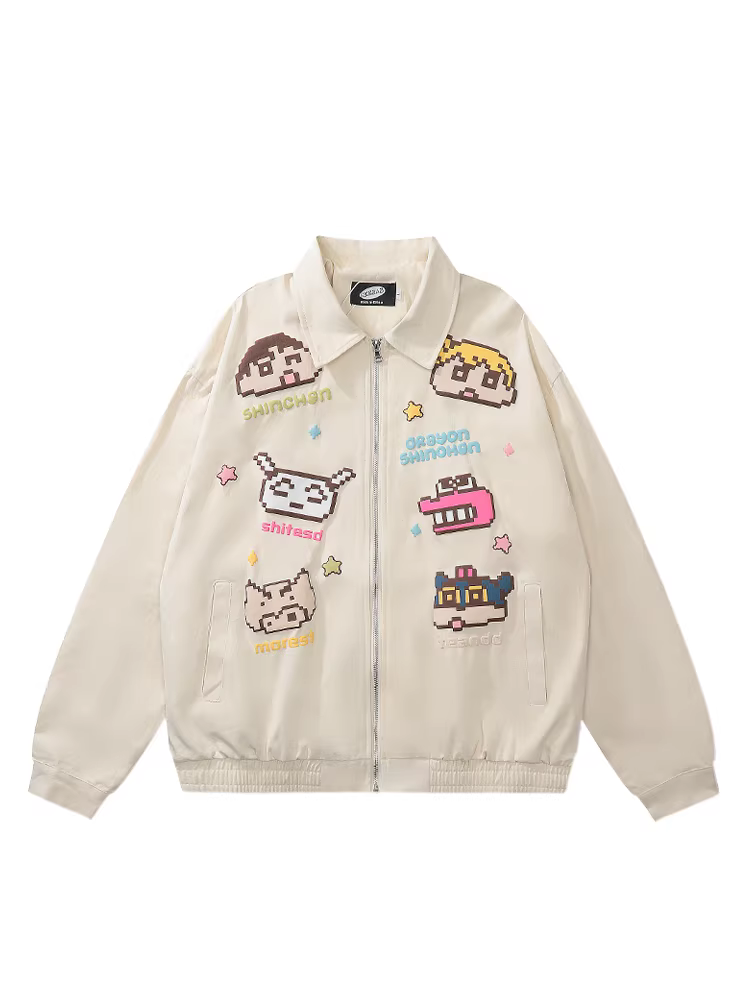 Wukong có sẵn áo khoác có cổ in hình hoạt hình thời trang, phong cách đường phố Mỹ, kiểu dáng rộng rãi, dành cho nam và nữ.