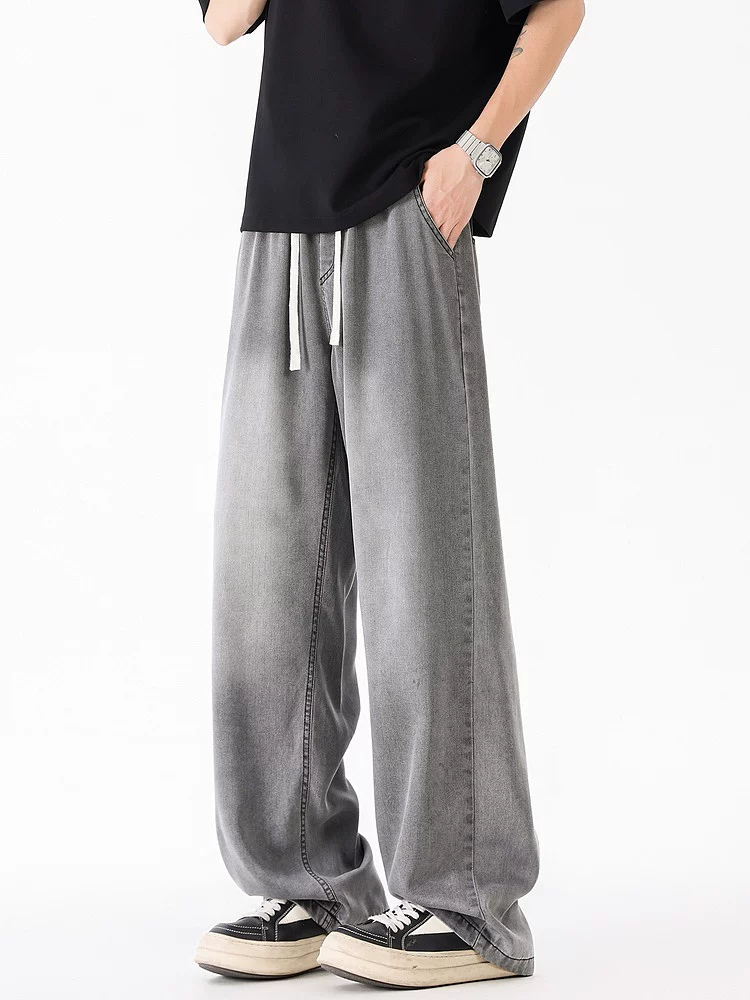 Ngộ Không có sẵn quần jean mùa hè mỏng nhẹ kiểu dáng thời thượng dành cho nam, quần ống rộng dáng suông đa năng phong cách cổ điển.