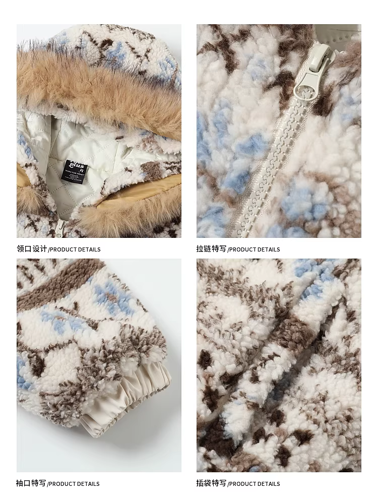 Wukong có sẵn áo khoác cotton có mũ trùm đầu, cổ lông cừu thời trang mùa đông dành cho nam và nữ, áo khoác cotton ấm áp kiểu cổ điển Fair Isle.