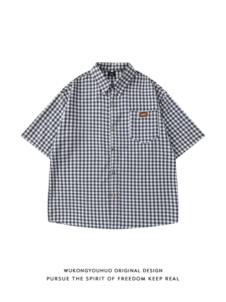 Wukong có sẵn áo sơ mi nam tay ngắn kẻ caro kiểu Nhật, dáng rộng, phong cách retro, đơn giản, đa năng, thoải mái cho mùa hè.
