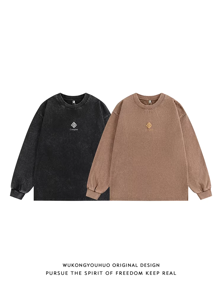 Wukong có sẵn áo thun dài tay in chữ phong cách Mỹ thời thượng, chất liệu xốp, kiểu dáng rộng rãi dành cho nam và nữ, áo cặp mùa thu.