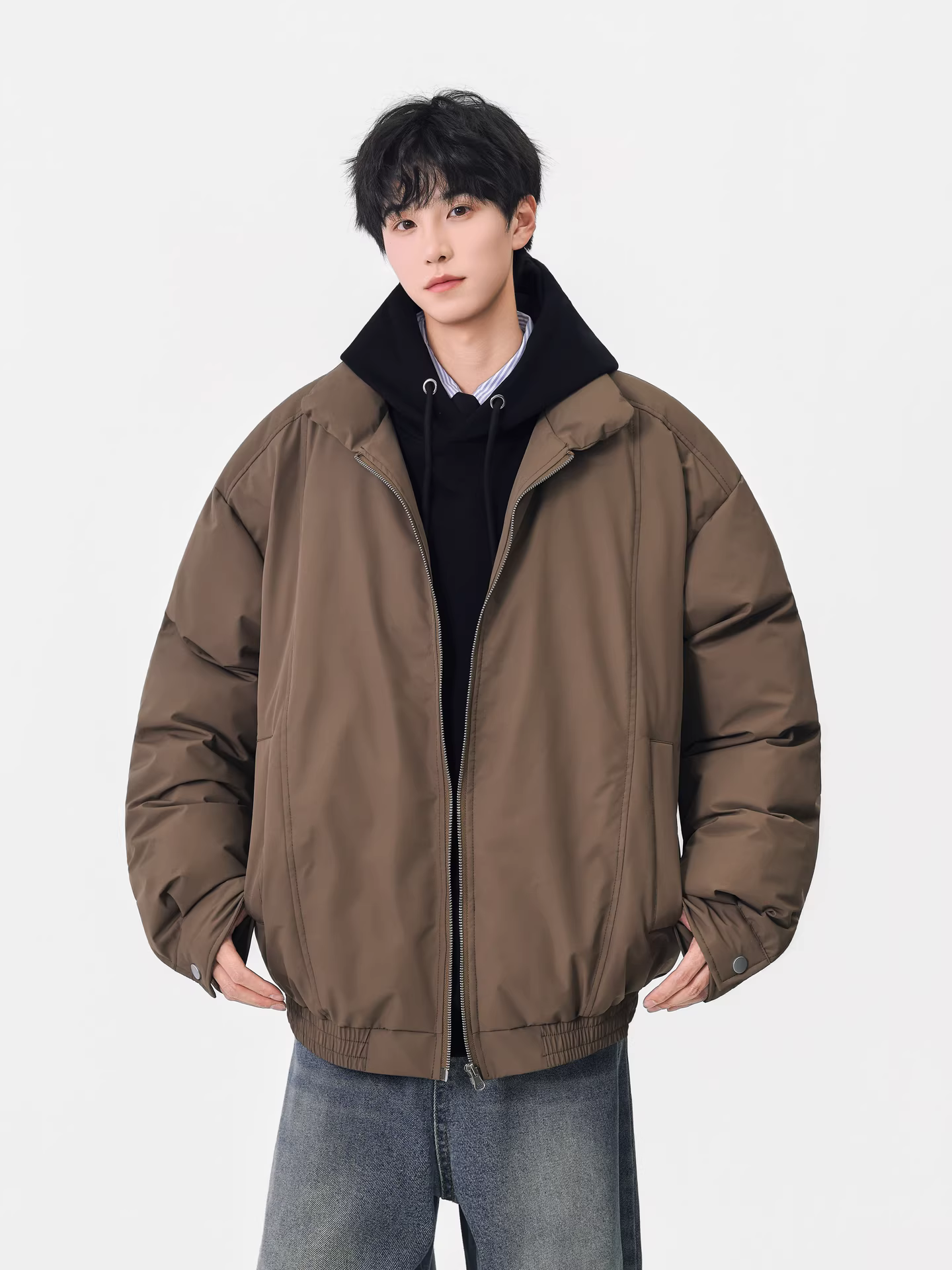 Áo khoác phao cổ đứng dày dặn màu trơn thời trang mùa đông của Ngộ Không dành cho nam, phong cách retro dành cho cặp đôi, ấm áp và đa năng.