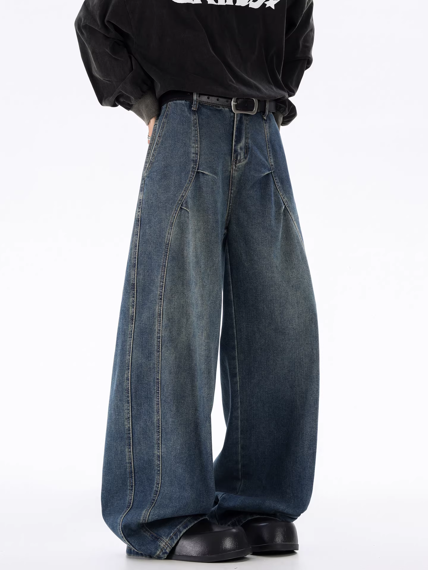 Ngộ Không có sẵn quần jean nam ống đứng kiểu Mỹ cổ điển, phai màu, rách cá tính, quần ống rộng, thời trang, đa năng.