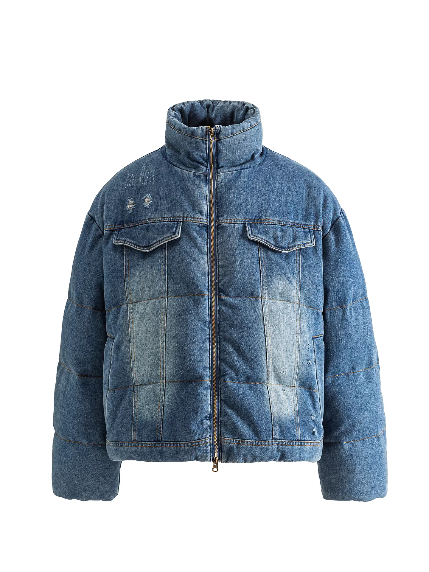 Wukong có sẵn áo khoác phao denim cổ đứng kiểu Mỹ mùa đông, chất liệu lông vũ trắng 90%, dành cho nam, thương hiệu thời trang retro, ấm áp và chống lạnh.