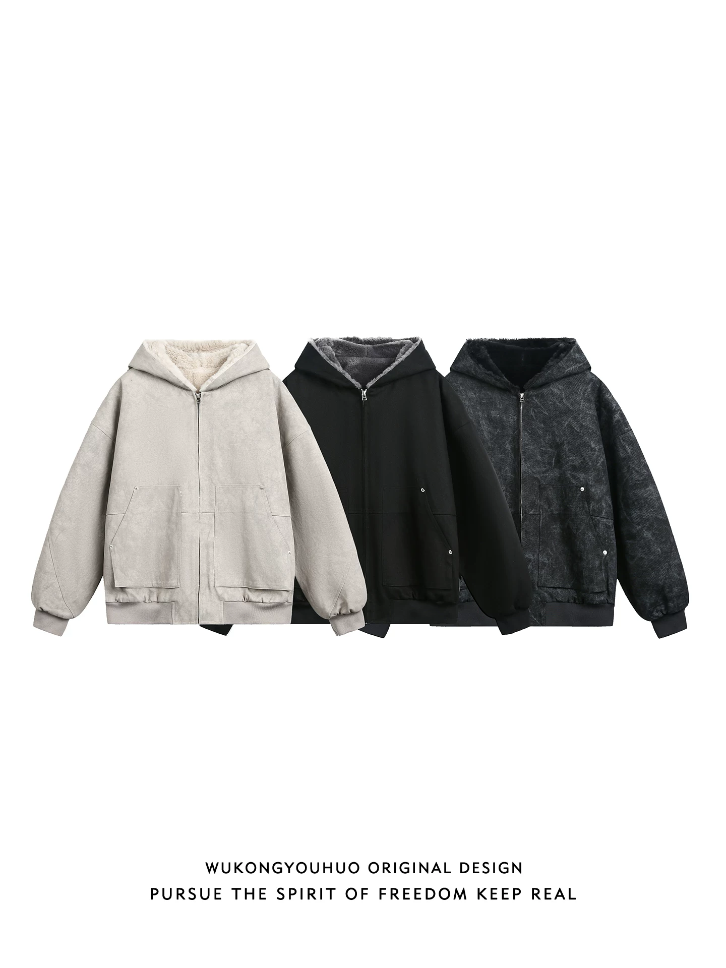 Wukong có sẵn áo khoác cotton có mũ mùa đông 2025 Zuo Shan Diao dành cho nam, thương hiệu thời thượng, kiểu dáng cặp đôi, dáng rộng, áo khoác cotton lót lông.