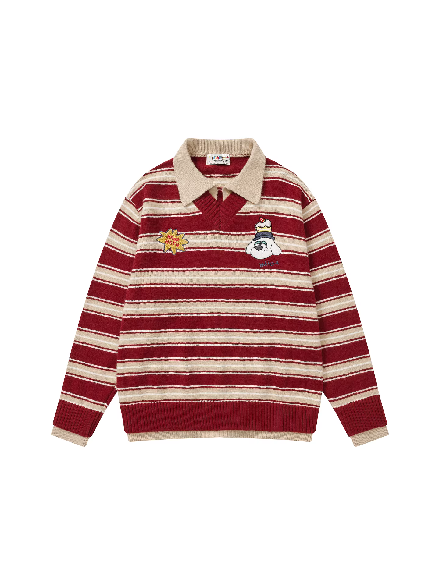 Wukong có sẵn áo len cổ POLO thêu sọc kiểu cổ điển dành cho nam, áo len dệt kim dáng rộng đa năng, hợp thời trang, kiểu cặp đôi.