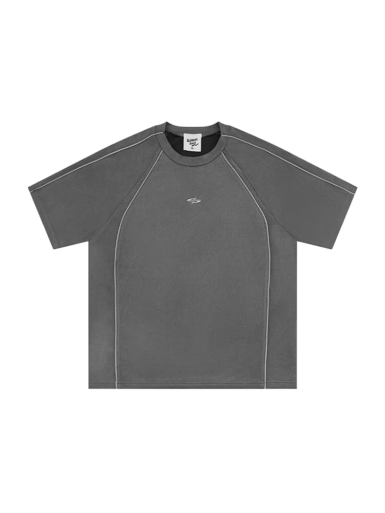 Wukong có sẵn áo thun ngắn tay bằng da lộn có dải phản quang kiểu Mỹ dành cho nam, thương hiệu thời thượng, phong cách đường phố, tay áo rộng năm phần tư.