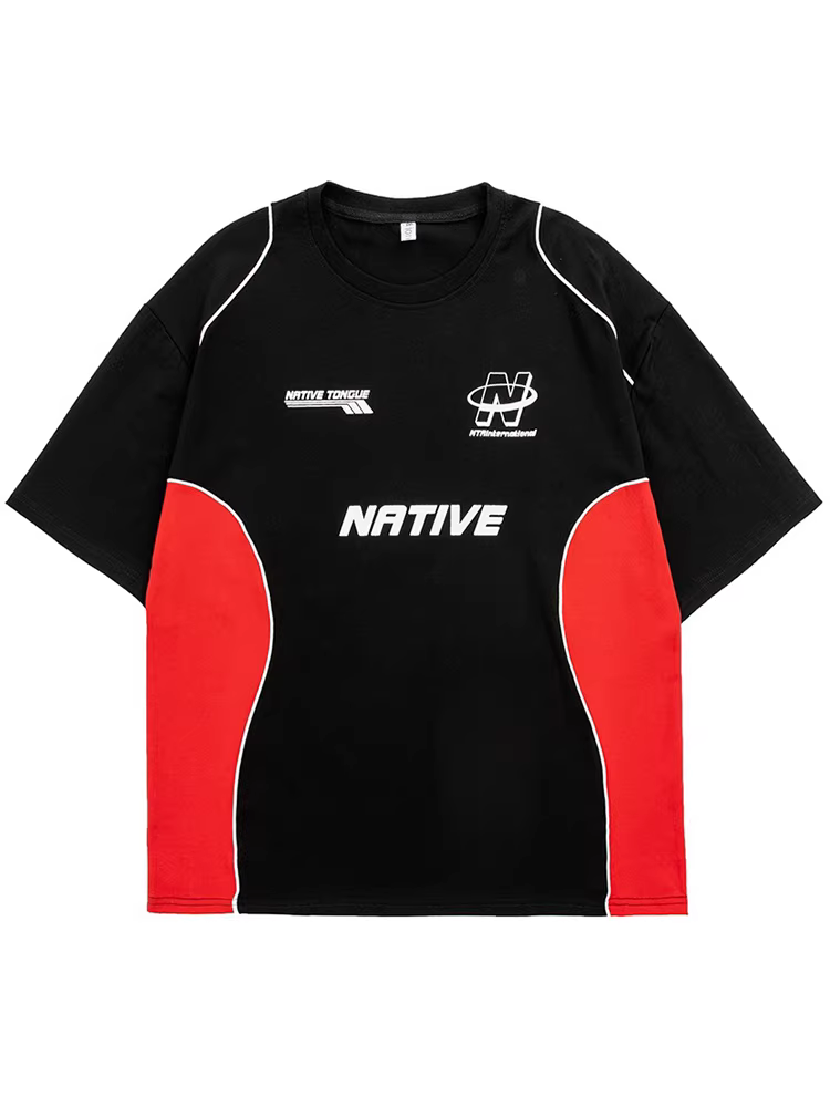 Wukong có sẵn áo thun nam tay ngắn in chữ thời trang mùa hè, phối màu, kiểu dáng rộng rãi và đa năng, phong cách biker casual.