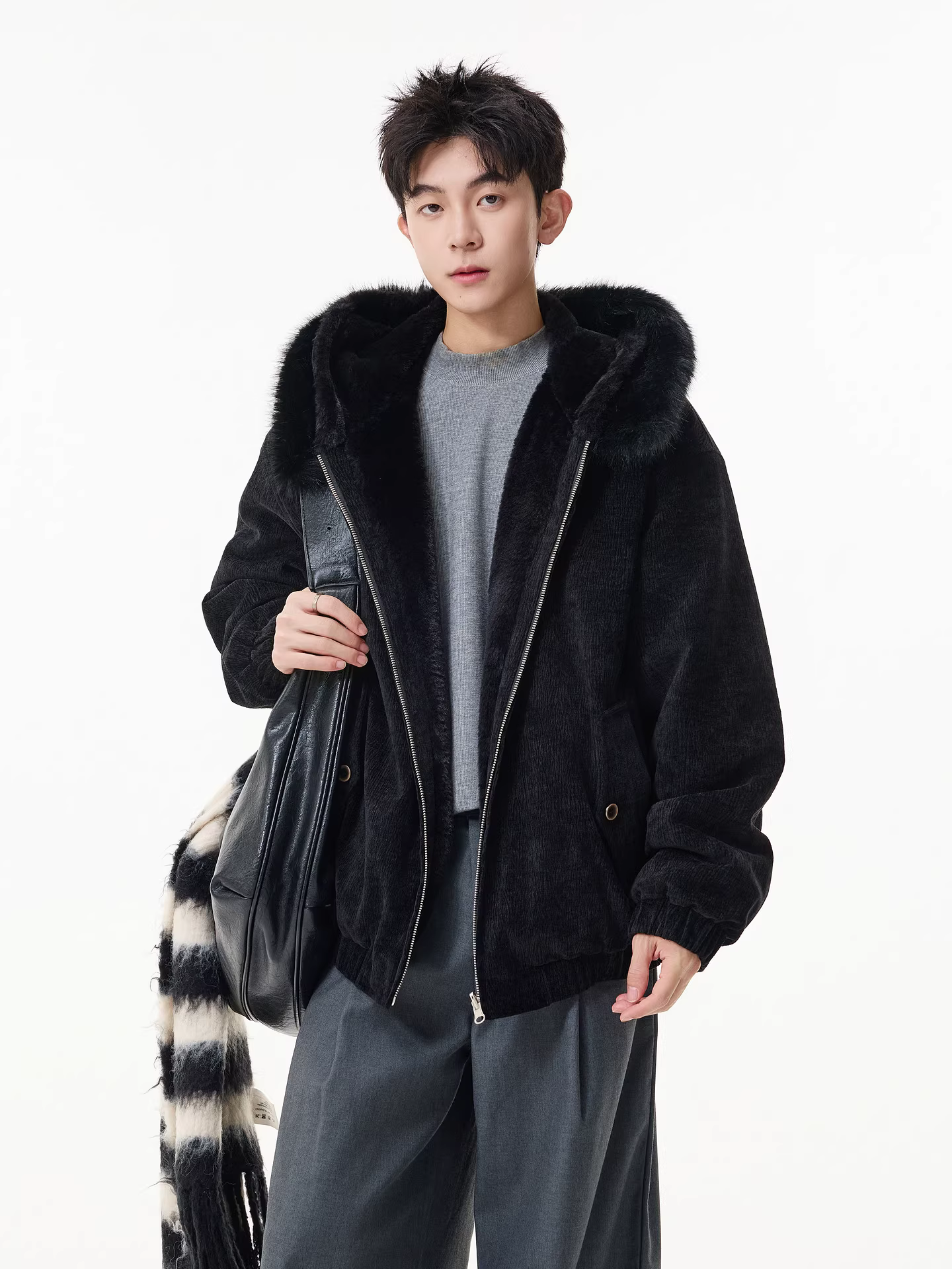 Wukong có sẵn áo khoác cotton có mũ trùm đầu, cổ lông cừu hai mặt, kiểu dáng thời trang mùa đông, dành cho nam và nữ, phong cách Mỹ, quần áo cotton ấm áp dành cho cặp đôi.