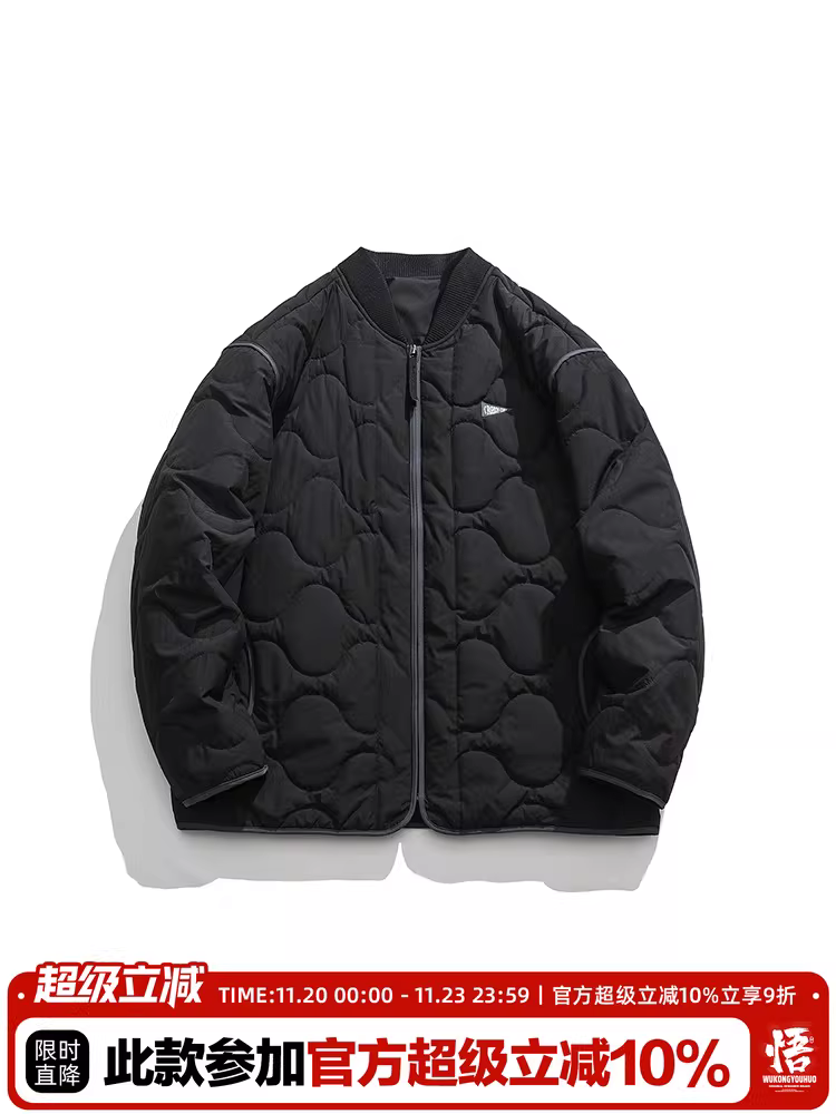 Áo khoác bóng chày mùa đông kiểu cổ điển dày dặn may chần bông của Ngộ Không dành cho nam, áo khoác cotton dáng rộng thời trang, đa năng, kiểu dáng cặp đôi.