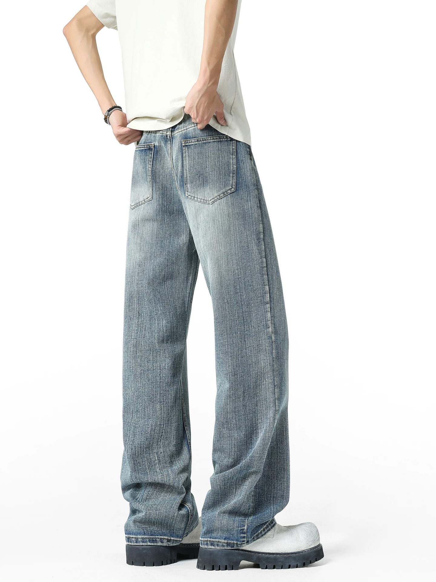 Wukong có sẵn quần jean ống đứng chất liệu vải tre đã qua xử lý, kiểu dáng thời thượng dành cho nam và nữ, quần ống rộng đa năng, phong cách đường phố, dài chấm đất.