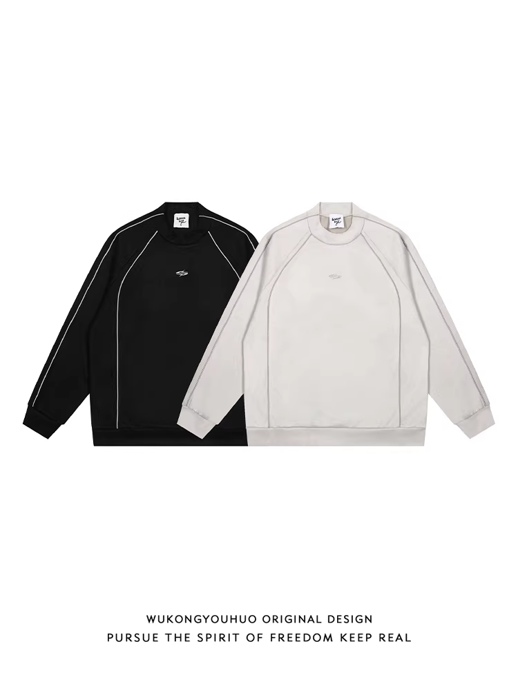 Wukong có sẵn áo sweatshirt nam chất liệu da lộn phản quang kiểu đường phố Mỹ, thiết kế thương hiệu thời thượng, dáng rộng, áo cổ tròn thể thao.
