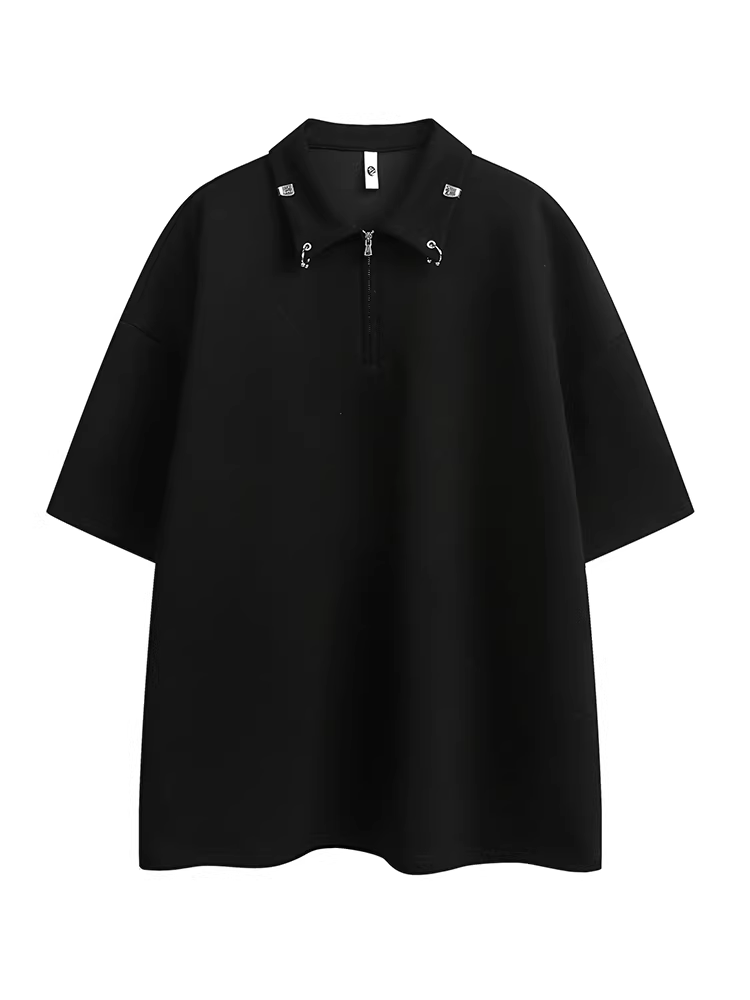 Wukong có sẵn áo thun POLO ngắn tay phong cách Mỹ, trang trí kim loại, thời thượng dành cho nam, áo thun cặp đôi mùa hè kiểu vintage rộng rãi, thoải mái.