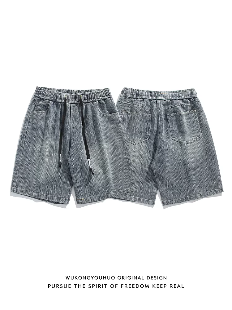 Wukong có sẵn quần short denim nam kiểu Mỹ, phong cách đường phố mùa hè, kiểu dáng rộng rãi và đa năng, quần short năm phần.