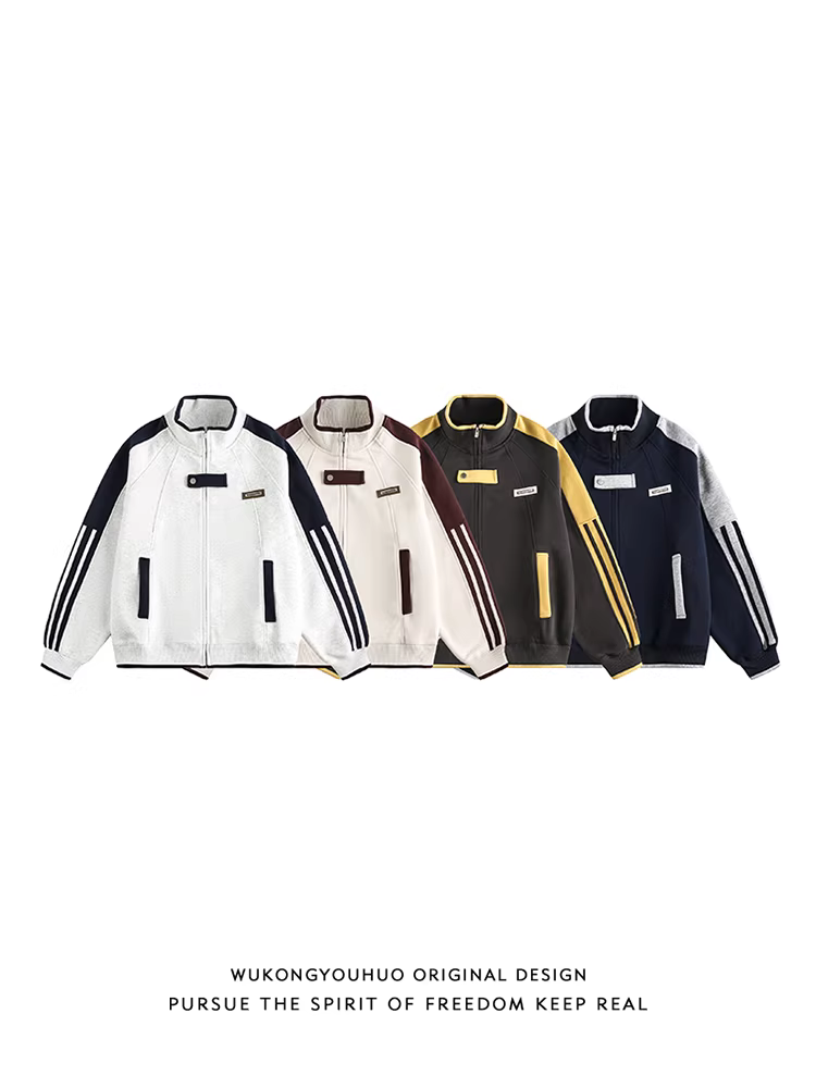 Wukong có sẵn áo khoác cổ đứng có khóa kéo kiểu Mỹ thời thượng dành cho nam và nữ, áo khoác thường ngày đa năng kiểu dáng rộng rãi cổ điển dành cho cặp đôi.