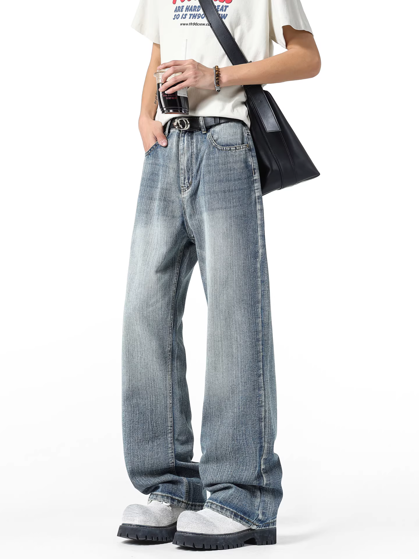 Wukong có sẵn quần jean ống đứng chất liệu vải tre đã qua xử lý, kiểu dáng thời thượng dành cho nam và nữ, quần ống rộng đa năng, phong cách đường phố, dài chấm đất.