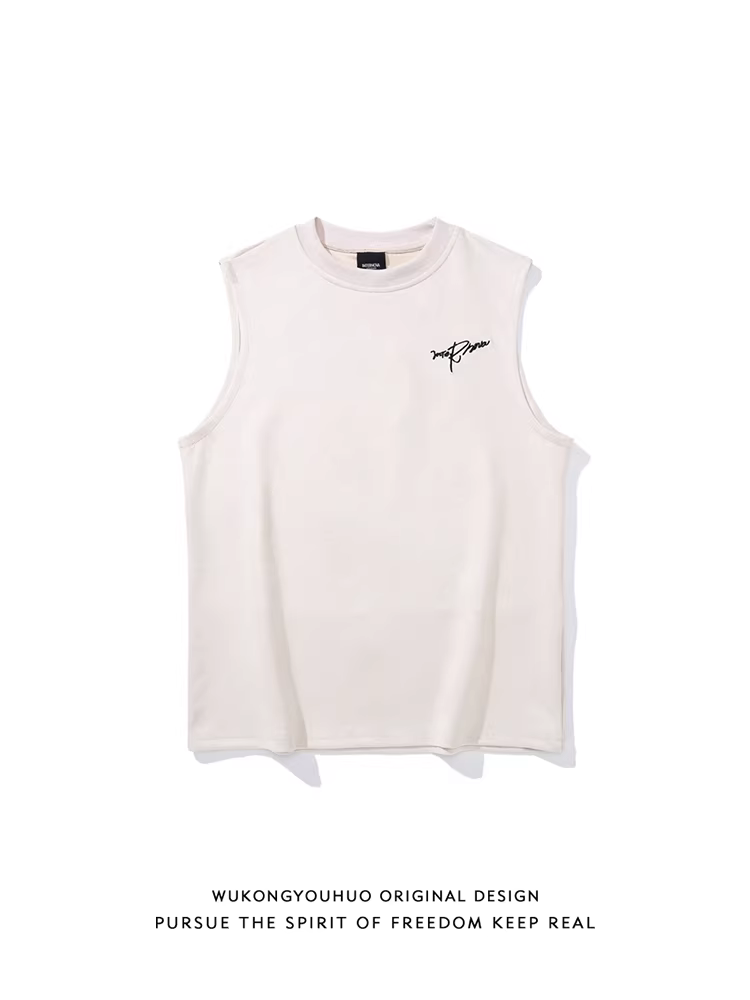 Wukong có sẵn áo thun nam không tay kiểu Mỹ thời thượng, chất liệu da lộn thêu, dáng rộng mùa hè, kiểu dáng thời thượng và đa năng.