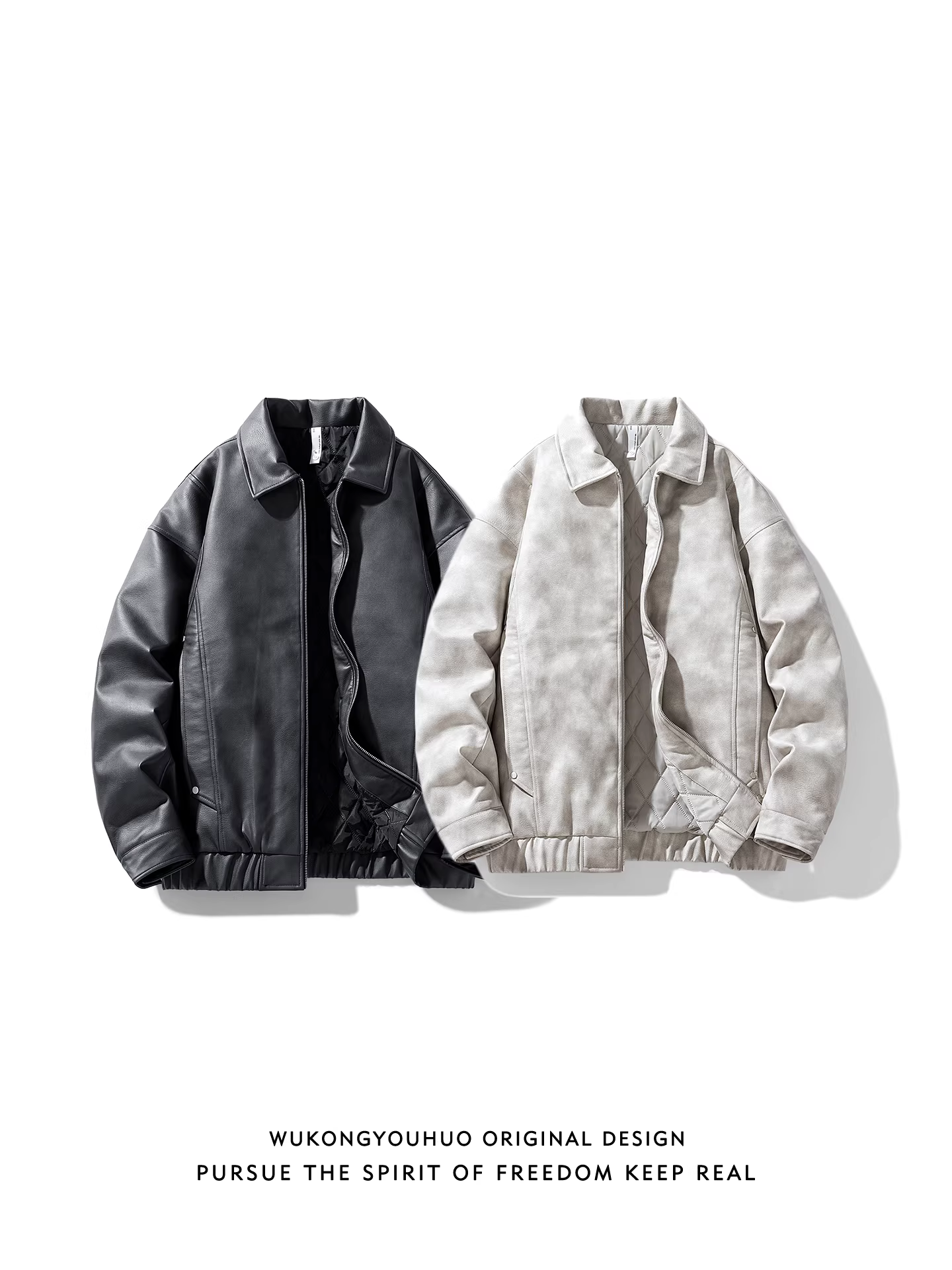 Áo khoác da PU lót bông chống gió thời trang mùa đông của Ngộ Không có sẵn cho nam và nữ, áo khoác cotton kiểu retro dành cho cặp đôi đi xe máy.