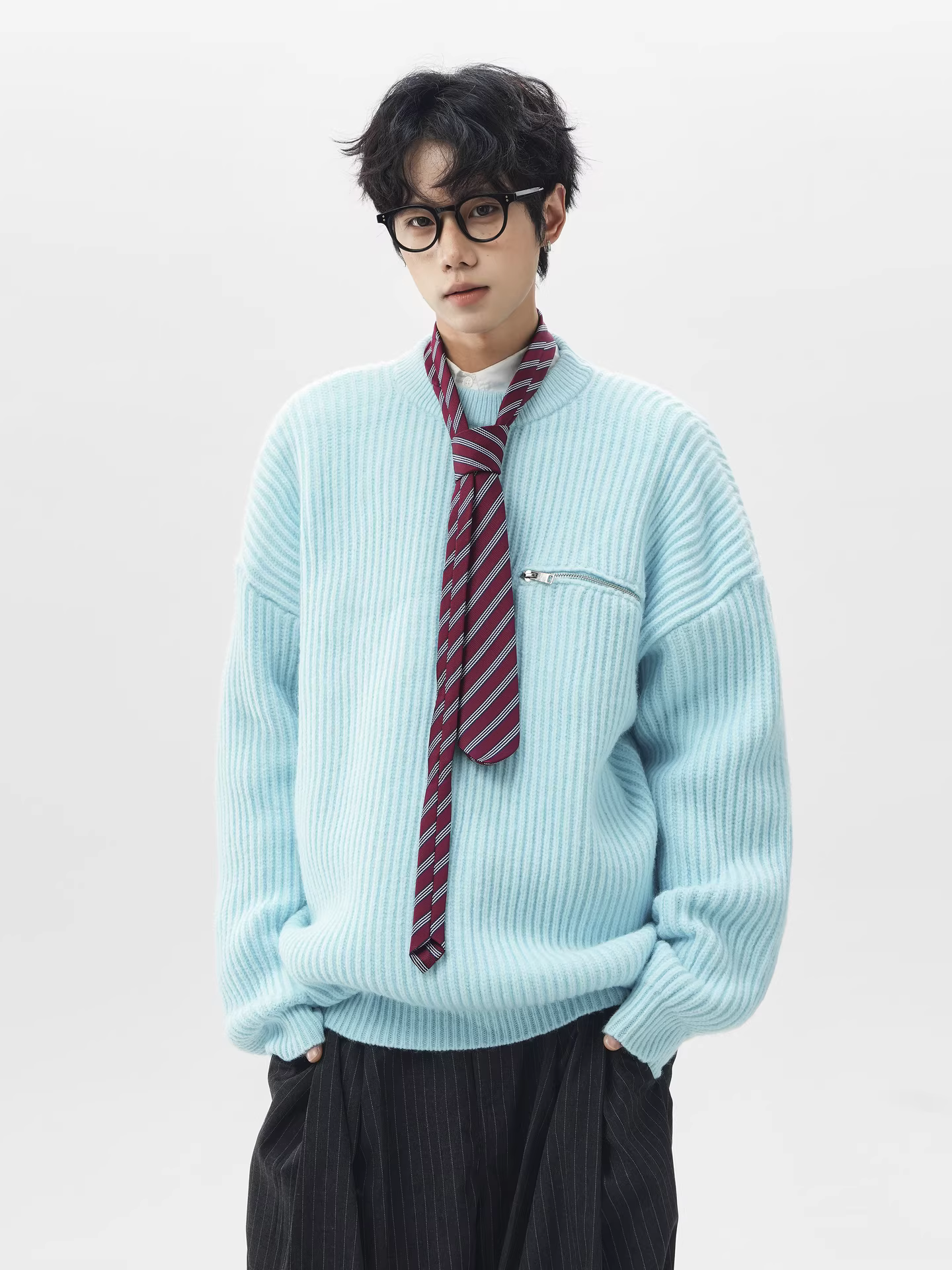 Áo len nam cổ tròn có khóa kéo, chất liệu dệt kim, kiểu dáng cổ điển mùa đông của Ngộ Không, thương hiệu thời thượng, dáng rộng, áo len giữ ấm cho cặp đôi.