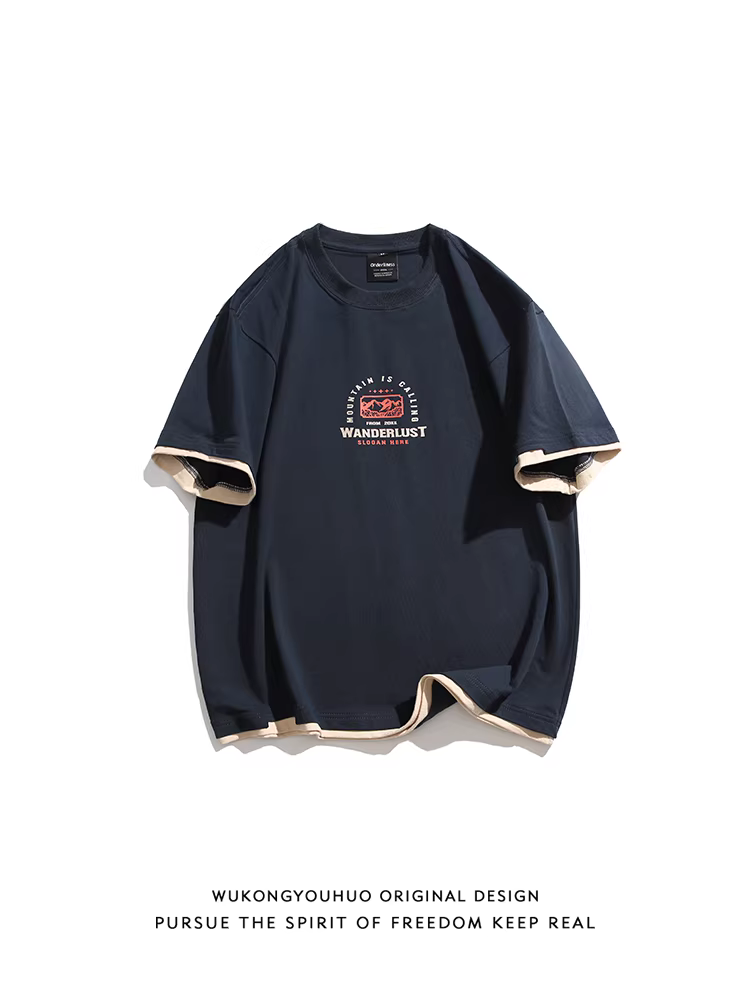 Wukong có sẵn áo thun cổ tròn tay ngắn in chữ phong cách Nhật Bản cổ điển phối màu dành cho nam và nữ, áo thun cặp đôi mùa hè của thương hiệu thời thượng.