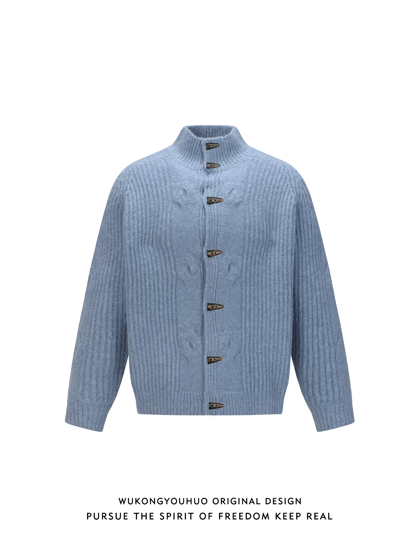 Wukong có sẵn áo len cardigan cổ đứng cao cấp phong cách retro Mỹ dành cho nam và nữ, áo khoác len dệt kim rộng rãi mùa thu dành cho cặp đôi.
