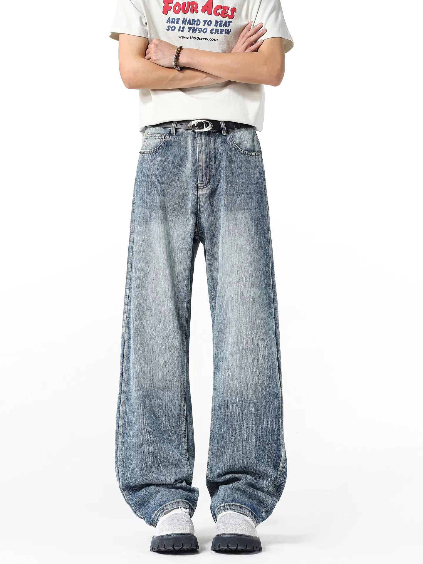 Wukong có sẵn quần jean ống đứng chất liệu vải tre đã qua xử lý, kiểu dáng thời thượng dành cho nam và nữ, quần ống rộng đa năng, phong cách đường phố, dài chấm đất.