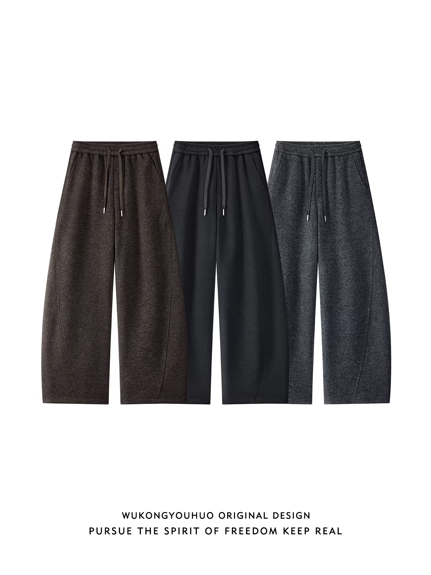 Wukong có sẵn quần thể thao nam chất liệu len dày lót lông phong cách retro Mỹ, quần ống rộng mặc mùa đông, kiểu dáng rộng rãi, dành cho cặp đôi.