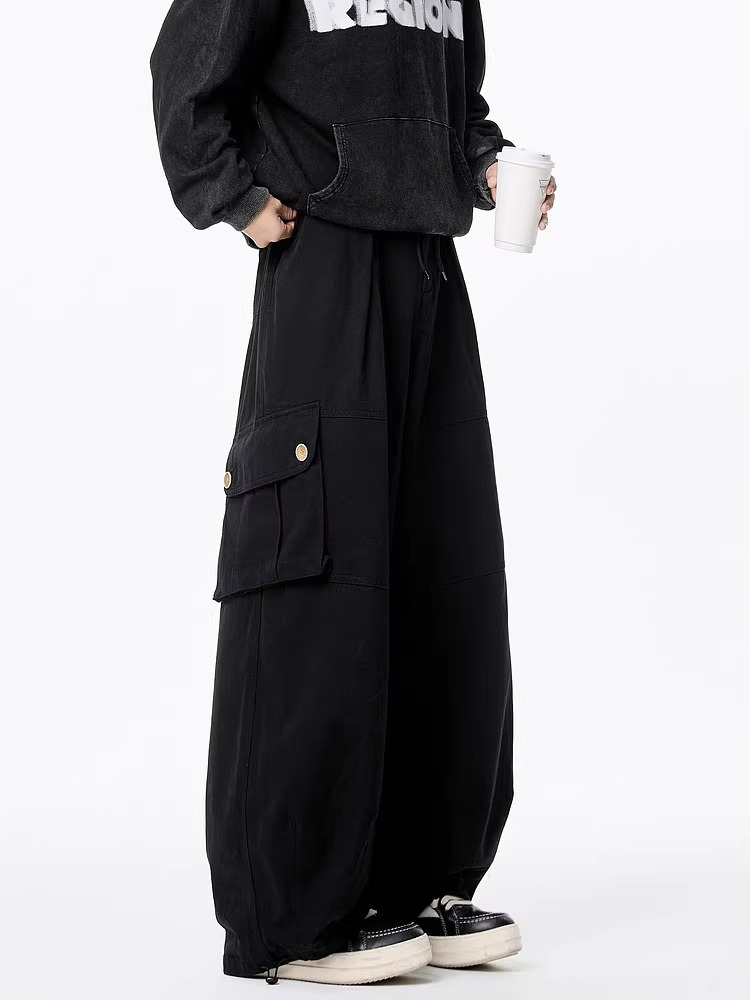 Wukong có sẵn quần cargo ống thẳng phong cách retro dã ngoại nhiều túi dành cho nam, quần ống rộng đa năng, phong cách thời trang, thương hiệu nổi tiếng.