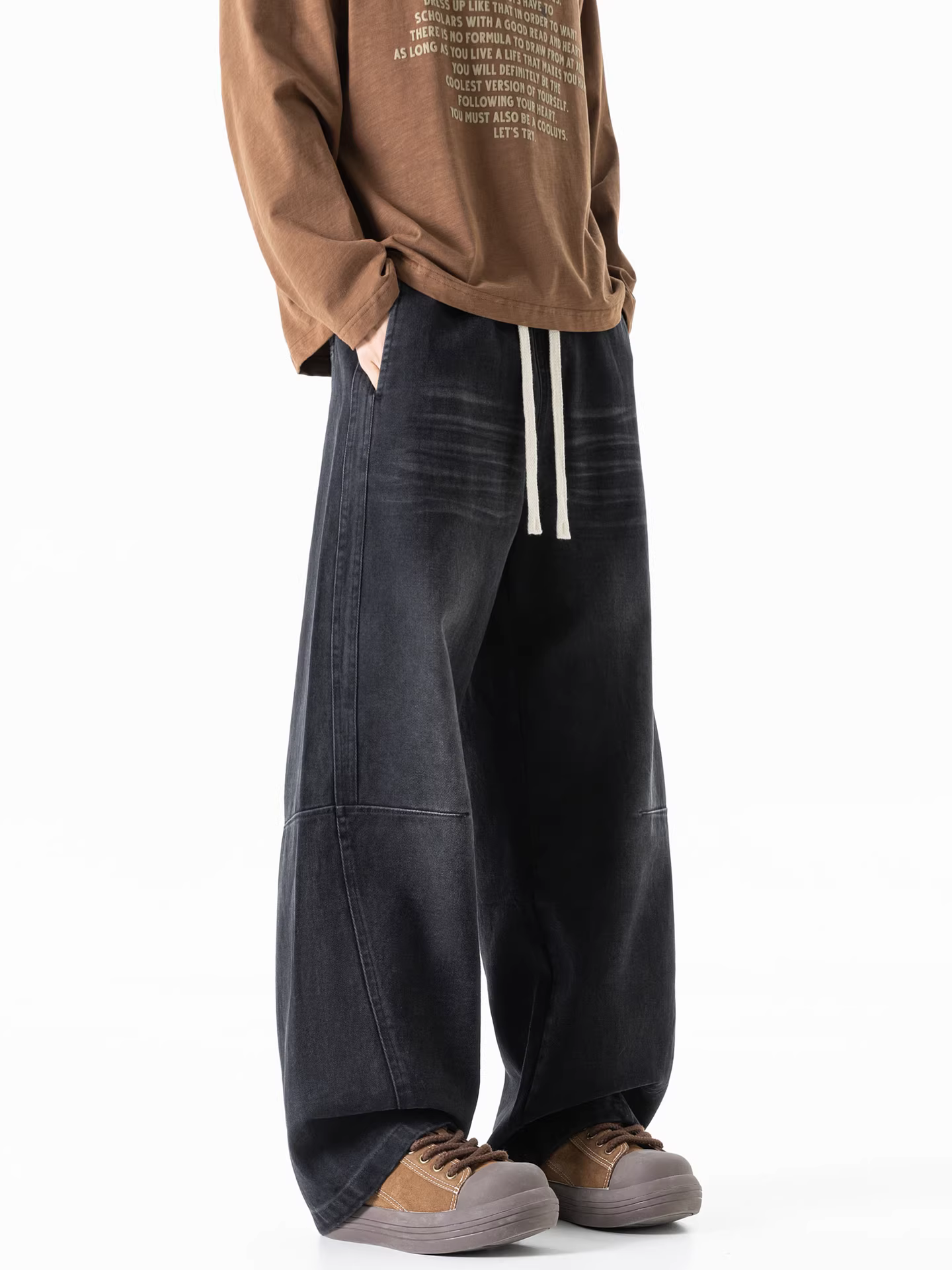 Ngộ Không có sẵn quần jean nam kiểu Mỹ nhuộm tie-dye, rách cá tính, dáng rộng, dài, đa năng, phong cách vintage.