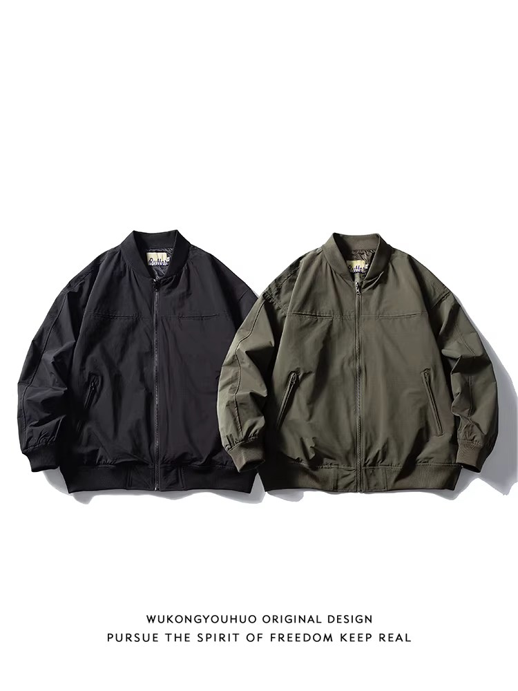 Wukong có sẵn áo khoác bóng chày nam kiểu Nhật đơn giản, màu trơn, thời trang mùa thu, kiểu dáng rộng rãi, thoải mái, phong cách công sở.
