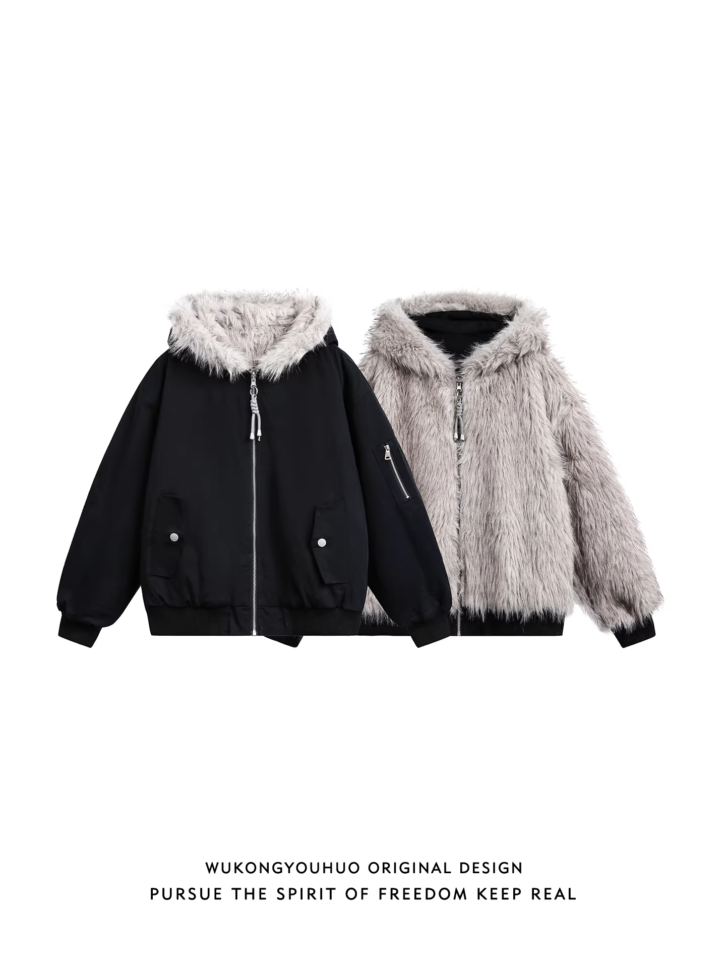 Wukong có sẵn áo khoác cotton dày hai mặt kiểu Mỹ dành cho nam và nữ, thương hiệu thời trang đường phố, áo khoác cotton ấm áp dành cho cặp đôi.