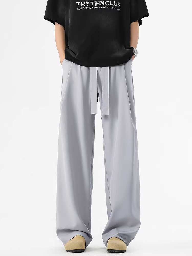 Wukong có sẵn quần âu nam dáng thẳng chất liệu mỏng mùa hè, quần ống rộng phong cách retro đơn giản, đa năng, kiểu dáng thường ngày.