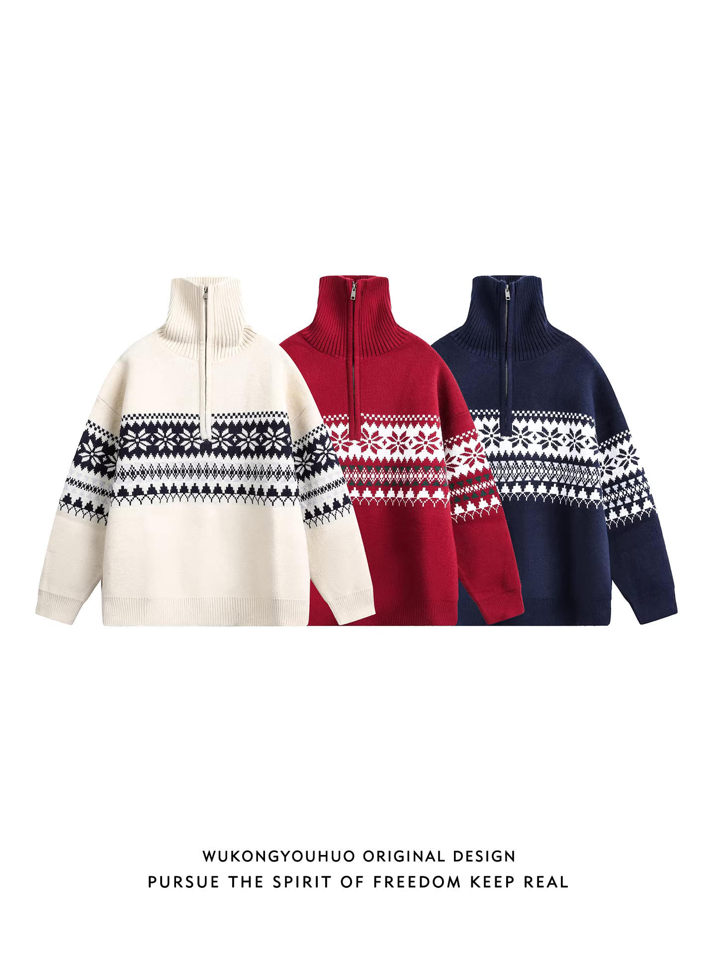 Wukong có sẵn áo len cổ lọ nửa khóa kéo kiểu cổ điển thời thượng dành cho nam, áo len dệt kim rộng rãi đa năng dành cho cặp đôi mùa thu.