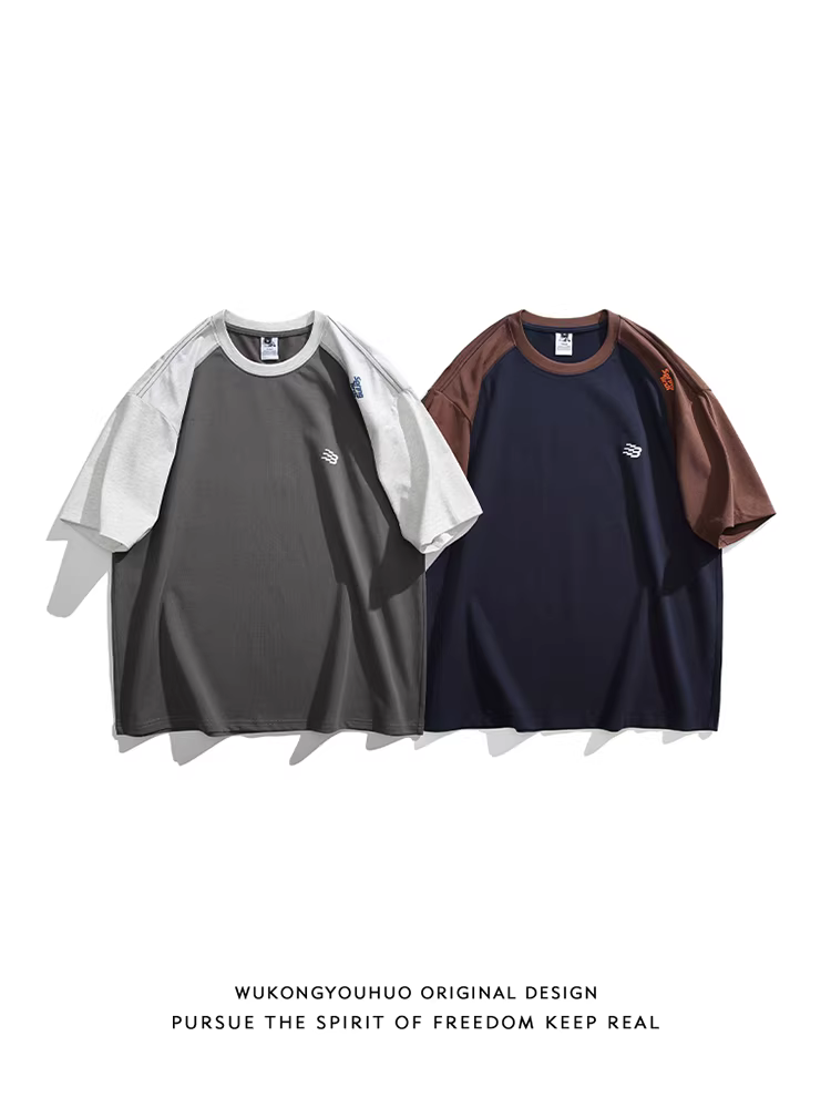 Wukong có sẵn áo thun ngắn tay raglan phối màu hợp thời trang mùa hè dành cho nam và nữ, phong cách cổ điển Nhật Bản, dáng rộng, áo đa năng dành cho cặp đôi.