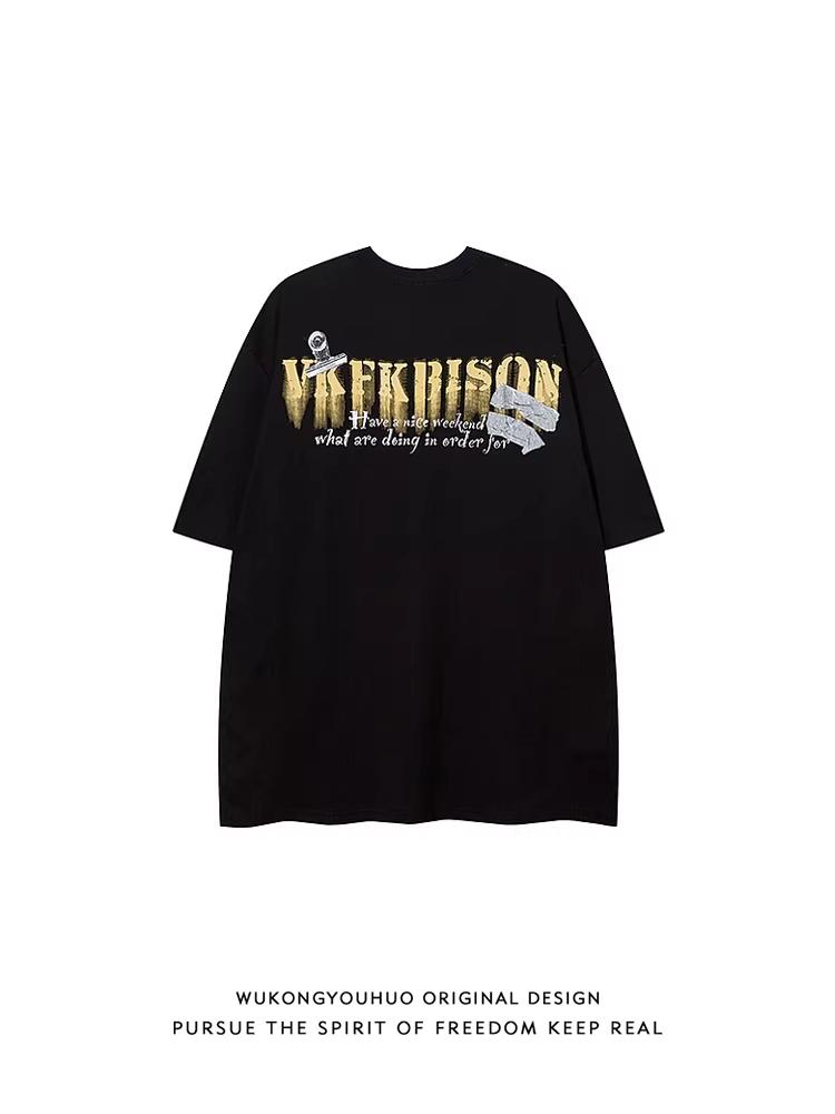 Wukong có sẵn áo thun ngắn tay in họa tiết hip-hop phong cách đường phố Âu Mỹ dành cho nam và nữ, áo thun nửa tay rộng rãi, hợp thời trang, đa năng mùa hè.