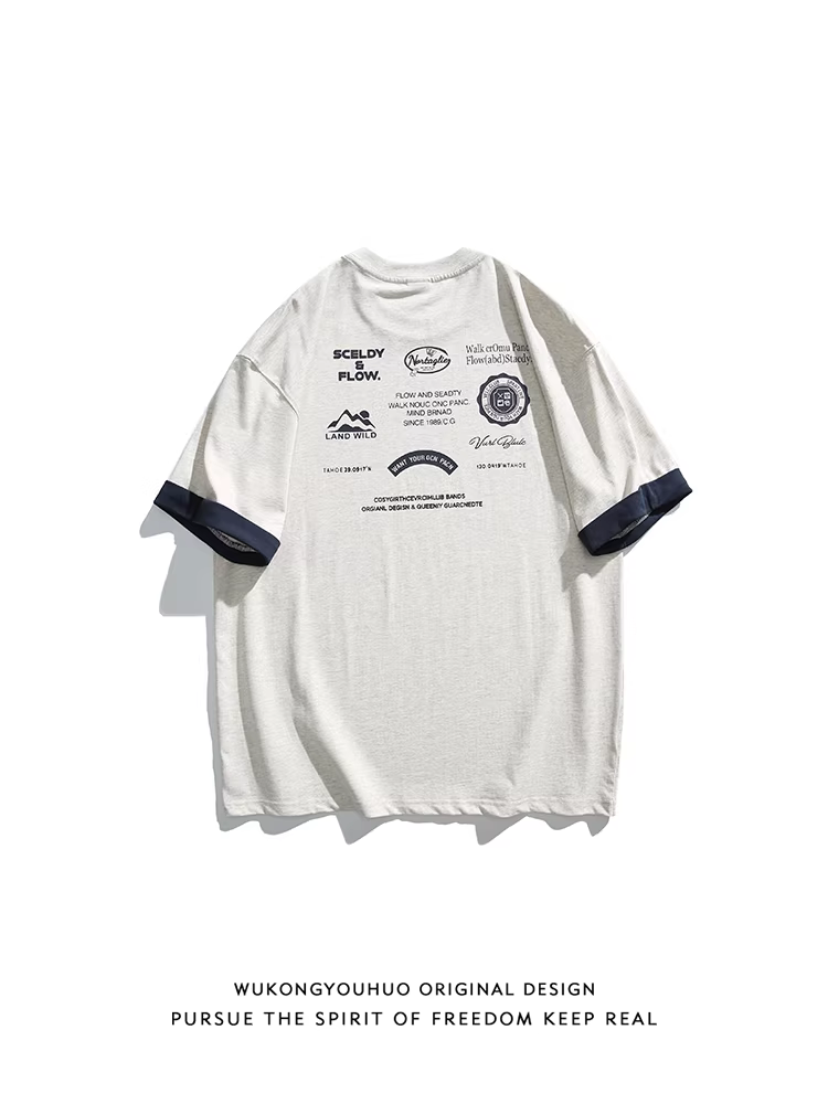 Wukong có sẵn áo thun ngắn tay in họa tiết phong cách Nhật Bản cổ điển, phối màu, dành cho nam và nữ, kiểu dáng rộng rãi, đa năng, thích hợp cho các cặp đôi trong mùa hè.