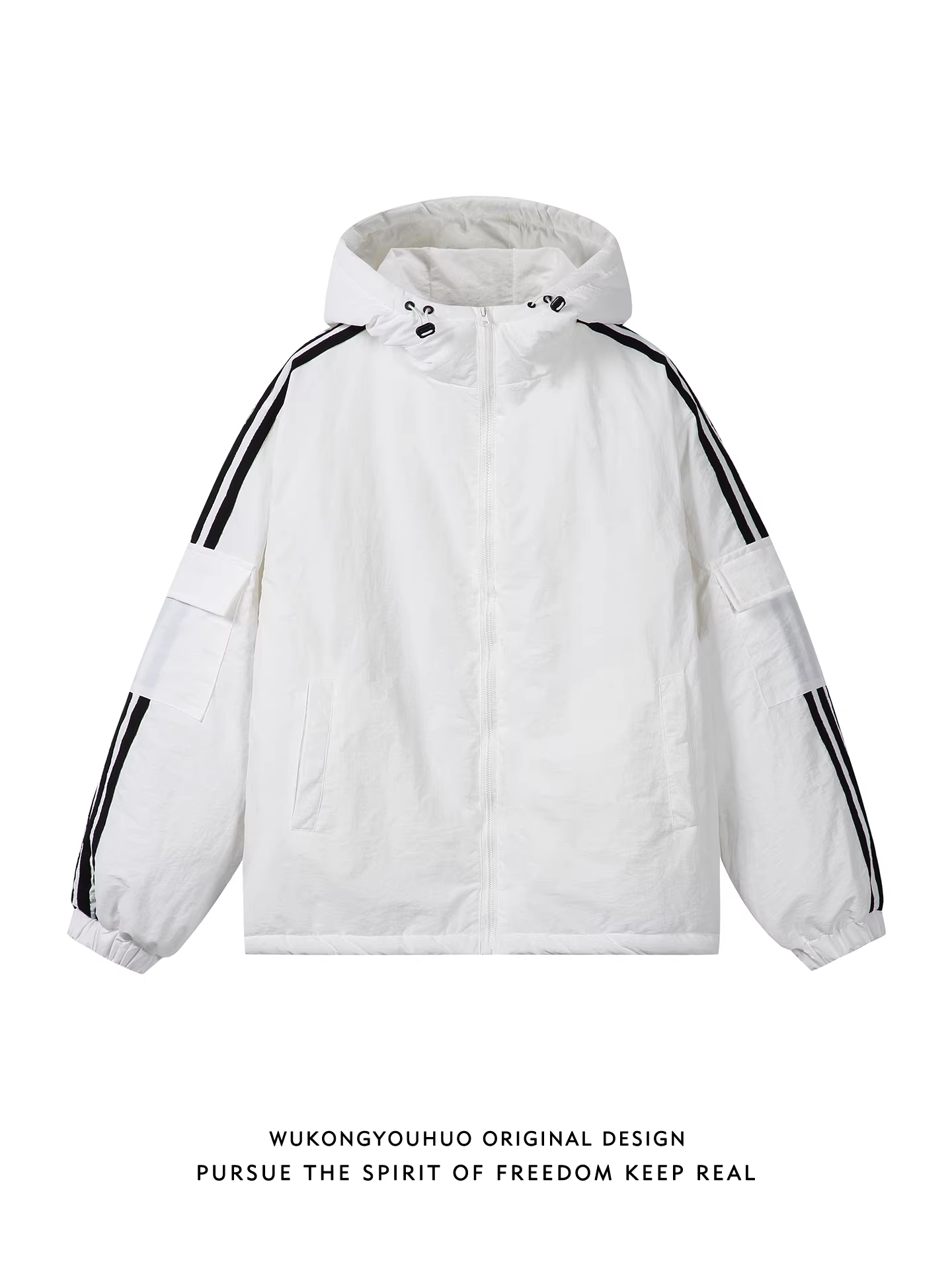 Wukong có sẵn áo khoác có mũ trùm đầu sọc kiểu Mỹ thời thượng, áo khoác cotton dành cho nam, áo khoác cotton đa năng ấm áp phong cách retro mùa đông dành cho cặp đôi.