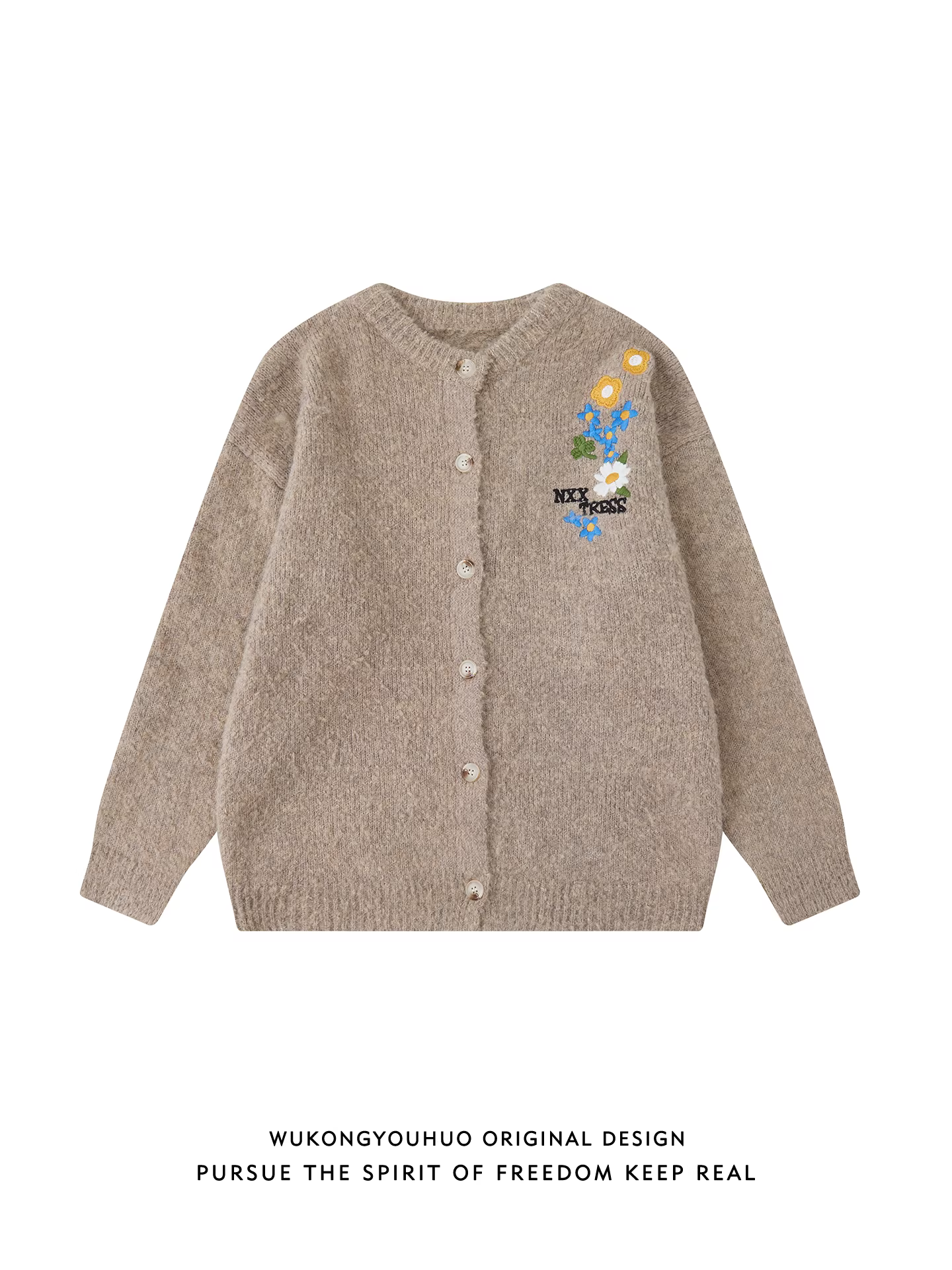 Wukong có sẵn áo len cardigan thêu hoa phong cách Mỹ dành cho nam, áo len dệt kim dáng rộng thời trang mùa thu dành cho cặp đôi.