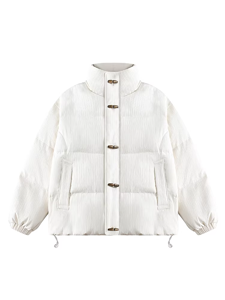 Áo khoác phao cổ đứng màu trơn, kiểu dáng cổ điển, có khuy cài, dành cho nam và nữ, thương hiệu thời trang, dáng rộng, ấm áp, có sẵn trong kho.