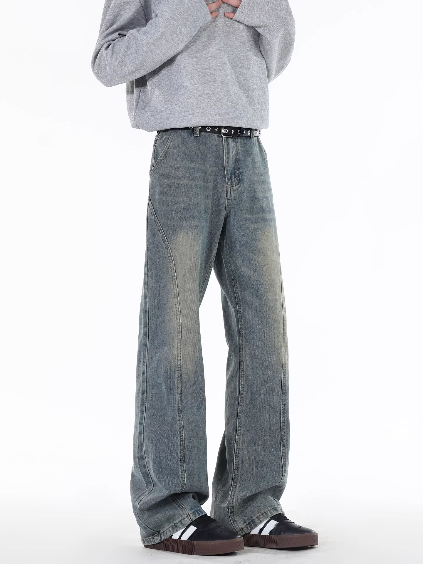 Wukong có sẵn quần jean nam dáng thẳng, phong cách Mỹ, thiết kế ghép mảnh độc đáo, kiểu đường phố, ôm dáng, đa năng.