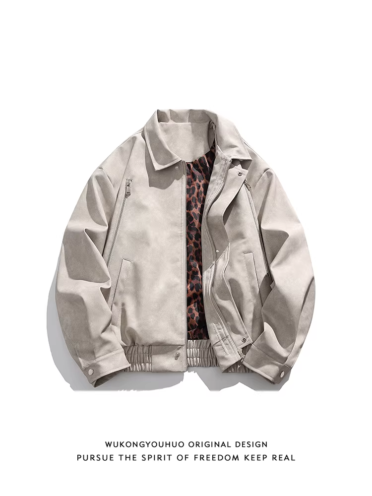 Wukong có sẵn áo khoác da PU kiểu biker cổ điển Mỹ, thiết kế phá cách, có khóa kéo, dành cho nam và nữ, kiểu dáng rộng rãi, đa năng, phong cách thường ngày.