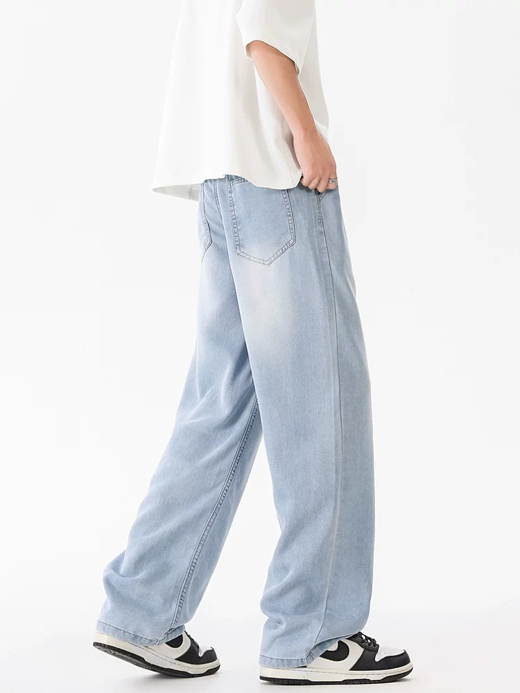 Ngộ Không có sẵn quần jean mùa hè mỏng nhẹ kiểu dáng thời thượng dành cho nam, quần ống rộng dáng suông đa năng phong cách cổ điển.